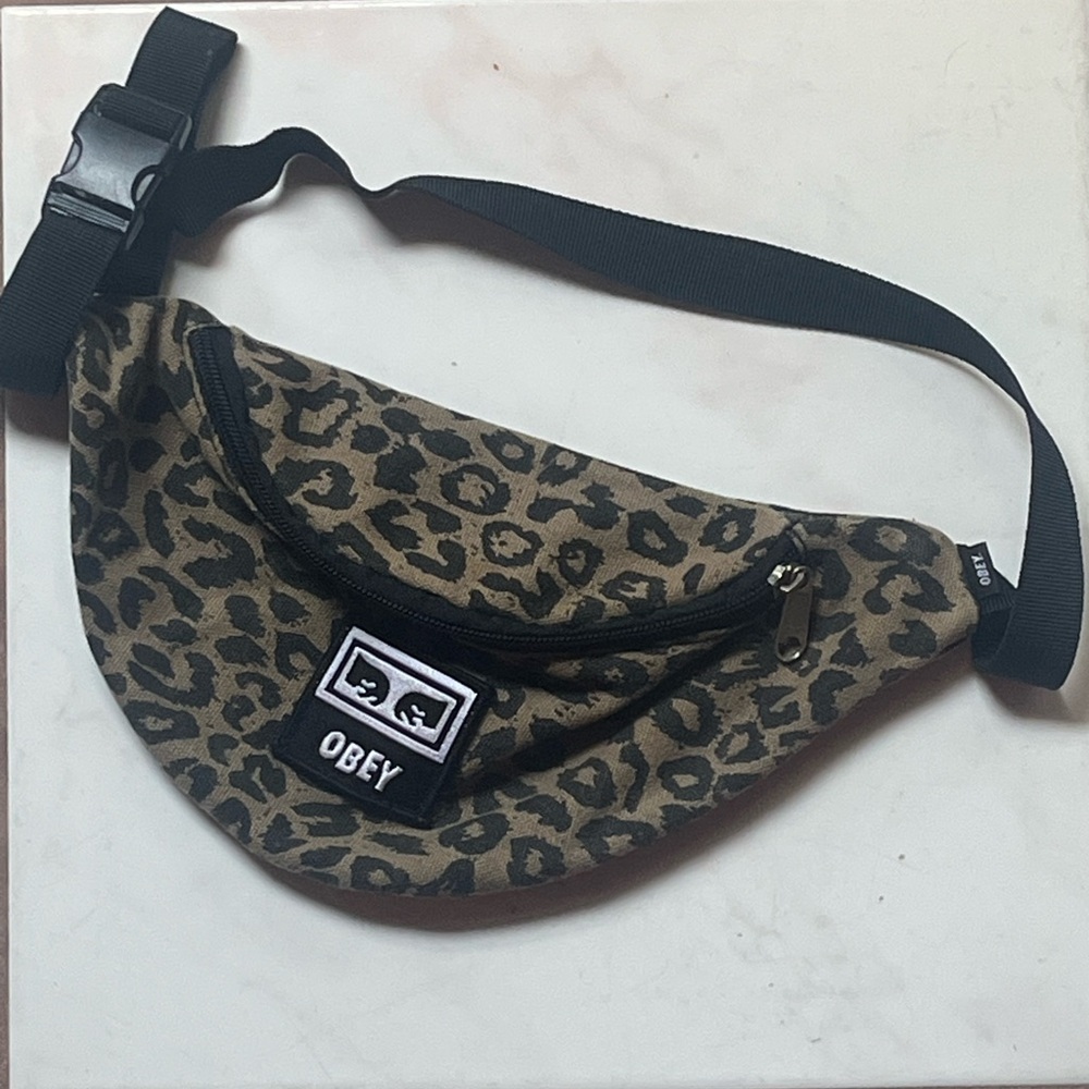Obey Tan and Black Patterned Waist Bag